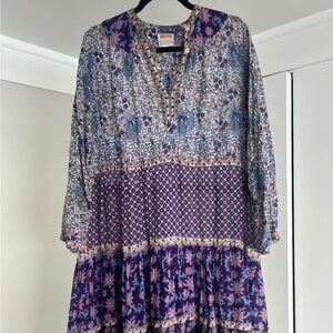 Vintage Tiered Floral Dress – Purple / Blue – Size M